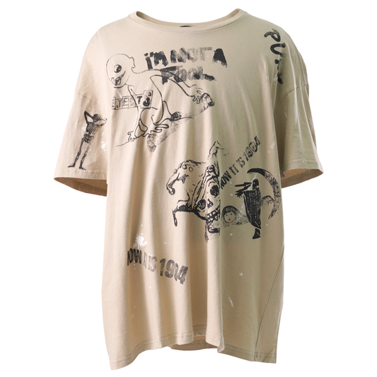 STAMP RELAXED T / 001UU:KHAKI WITH PAINT SPLATTER