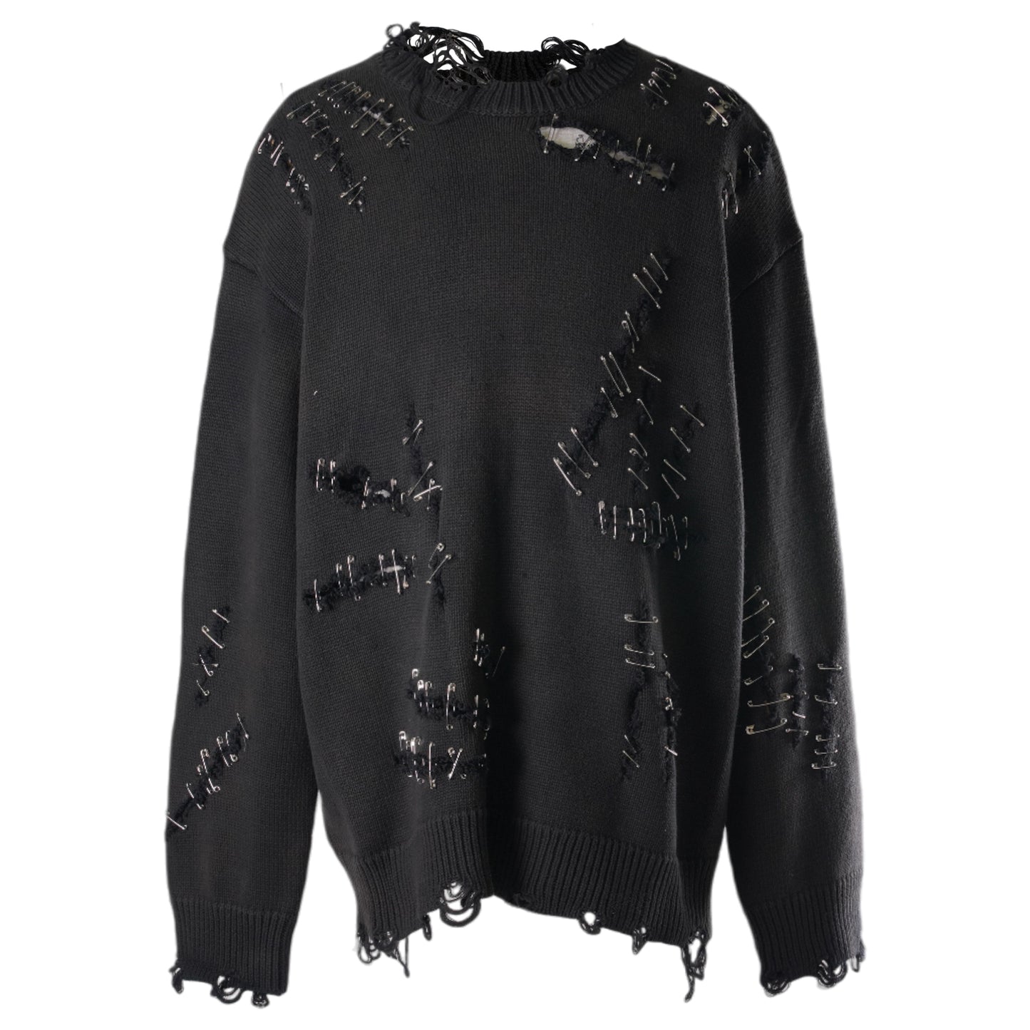 SLASHED BOYFRIEND SWEATER / Y174A:BLACK WITH PINS