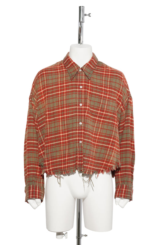 DROP NECK CROPPED SHIRT / R563B:BROWN PLAID