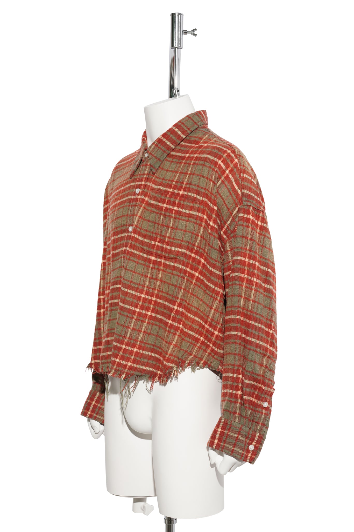 DROP NECK CROPPED SHIRT / R563B:BROWN PLAID