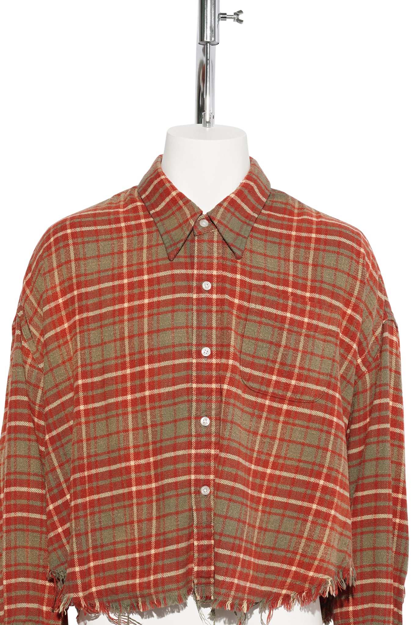 DROP NECK CROPPED SHIRT / R563B:BROWN PLAID