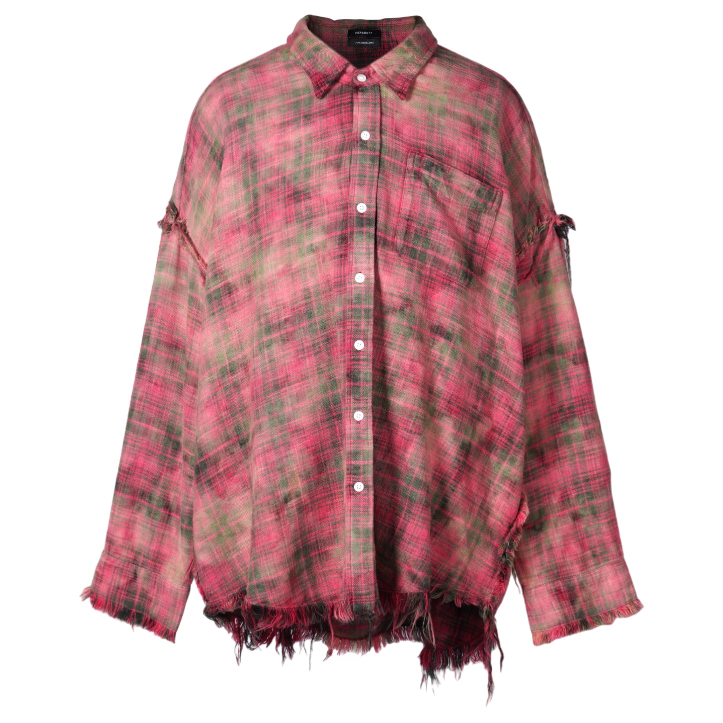 SHREDDED SEAM DROP NECK SHIRT / R461B:BLEACHED OUT RED PLAID