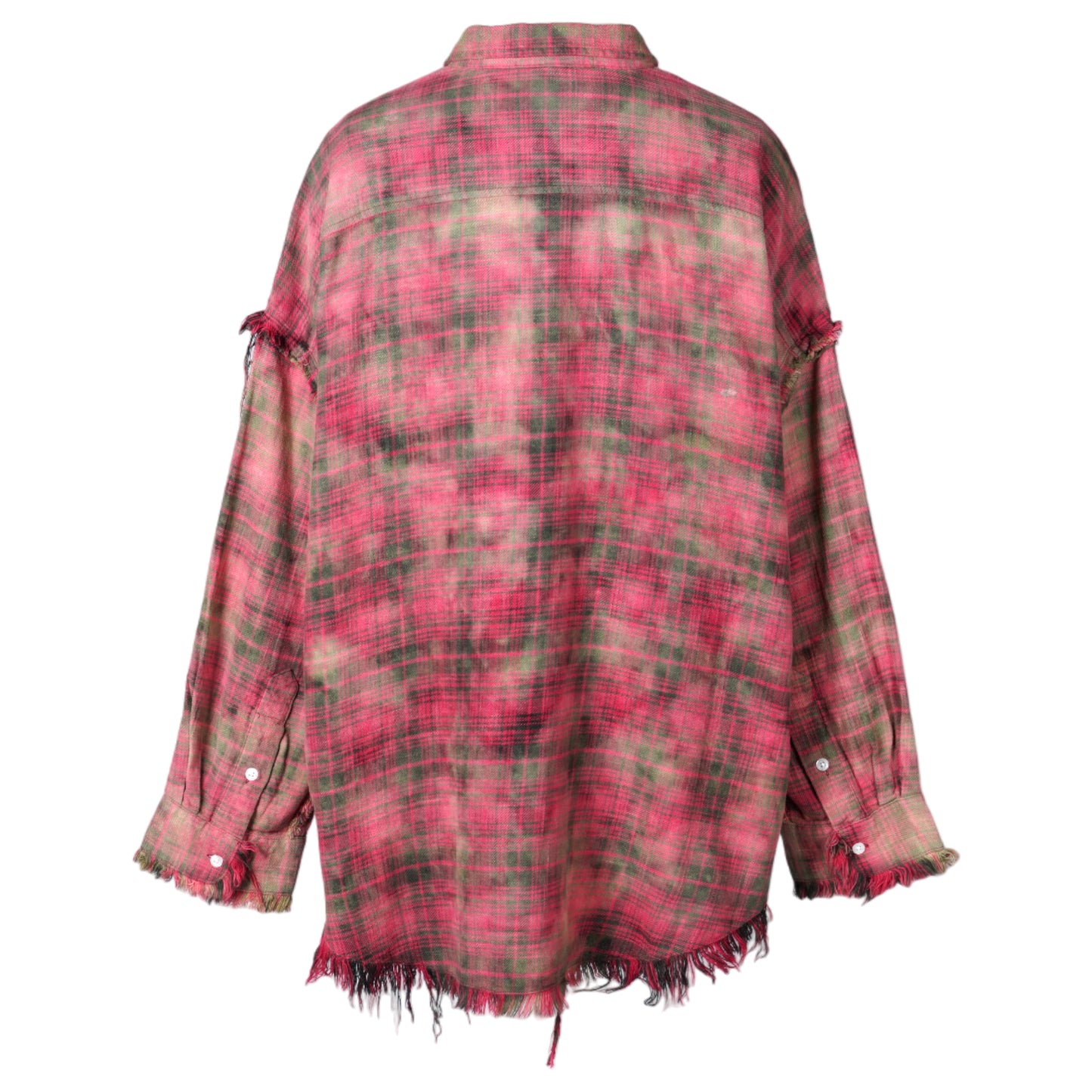 SHREDDED SEAM DROP NECK SHIRT / R461B:BLEACHED OUT RED PLAID