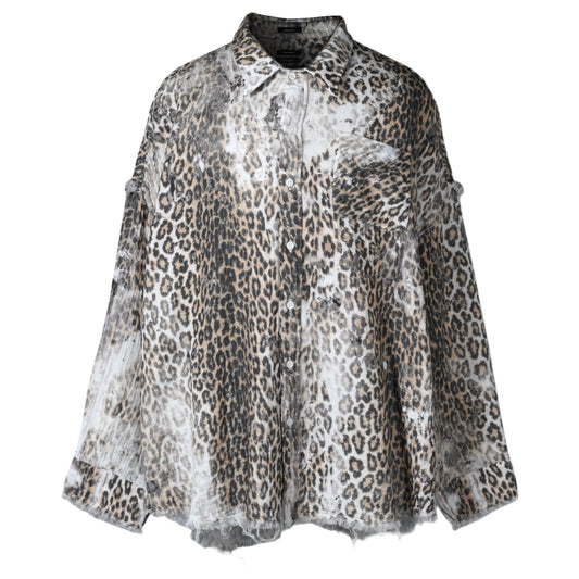 SHREDDED SEAM DROP NECK SHIRT / R469B:BLEACHED LEOPARD