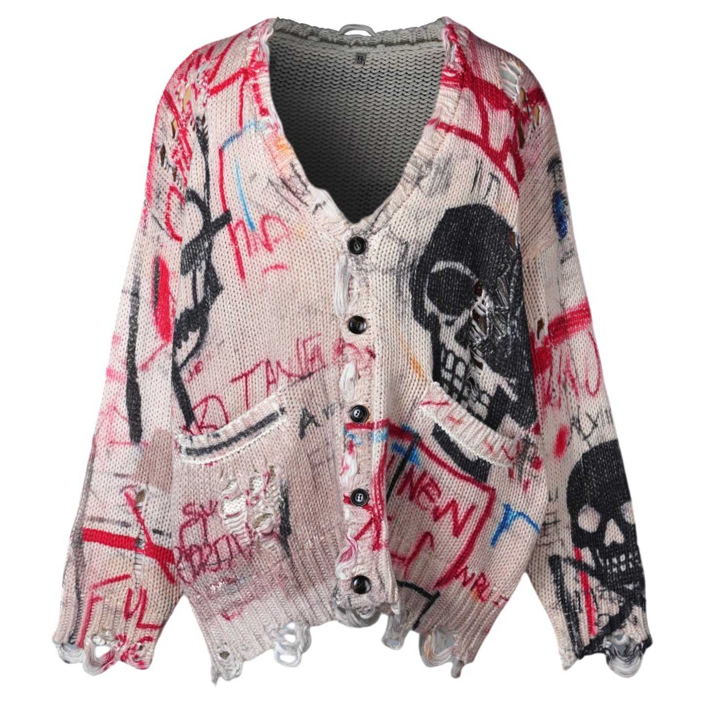 PRINTED OVERSIZED CARDIGAN / Y167A:SKULL GRAFFFITI PRINT