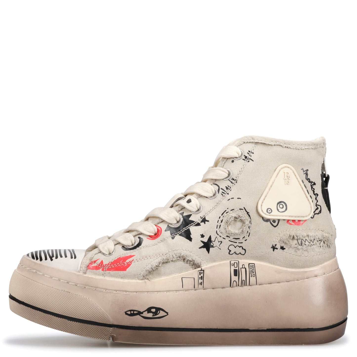 KURT HIGH TOP SNEAKER / OFF-WHITE DISTRESSED WITH GRAFFITI