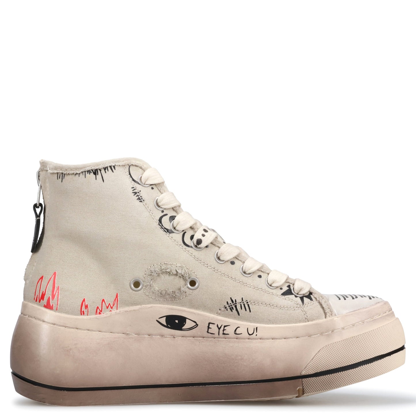 KURT HIGH TOP SNEAKER / OFF-WHITE DISTRESSED WITH GRAFFITI