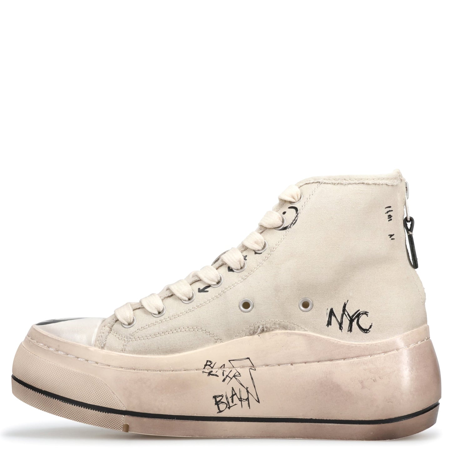 KURT HIGH TOP SNEAKER / OFF-WHITE DISTRESSED WITH GRAFFITI