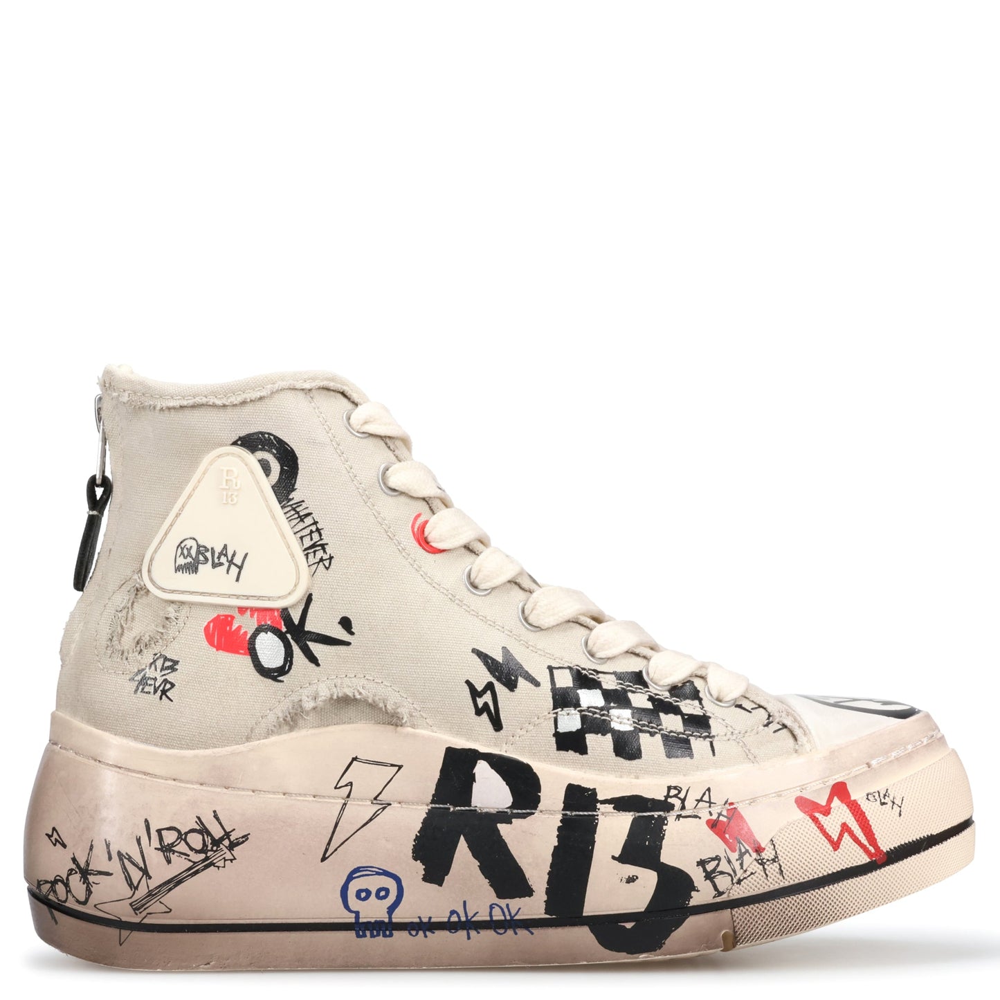 KURT HIGH TOP SNEAKER / OFF-WHITE DISTRESSED WITH GRAFFITI