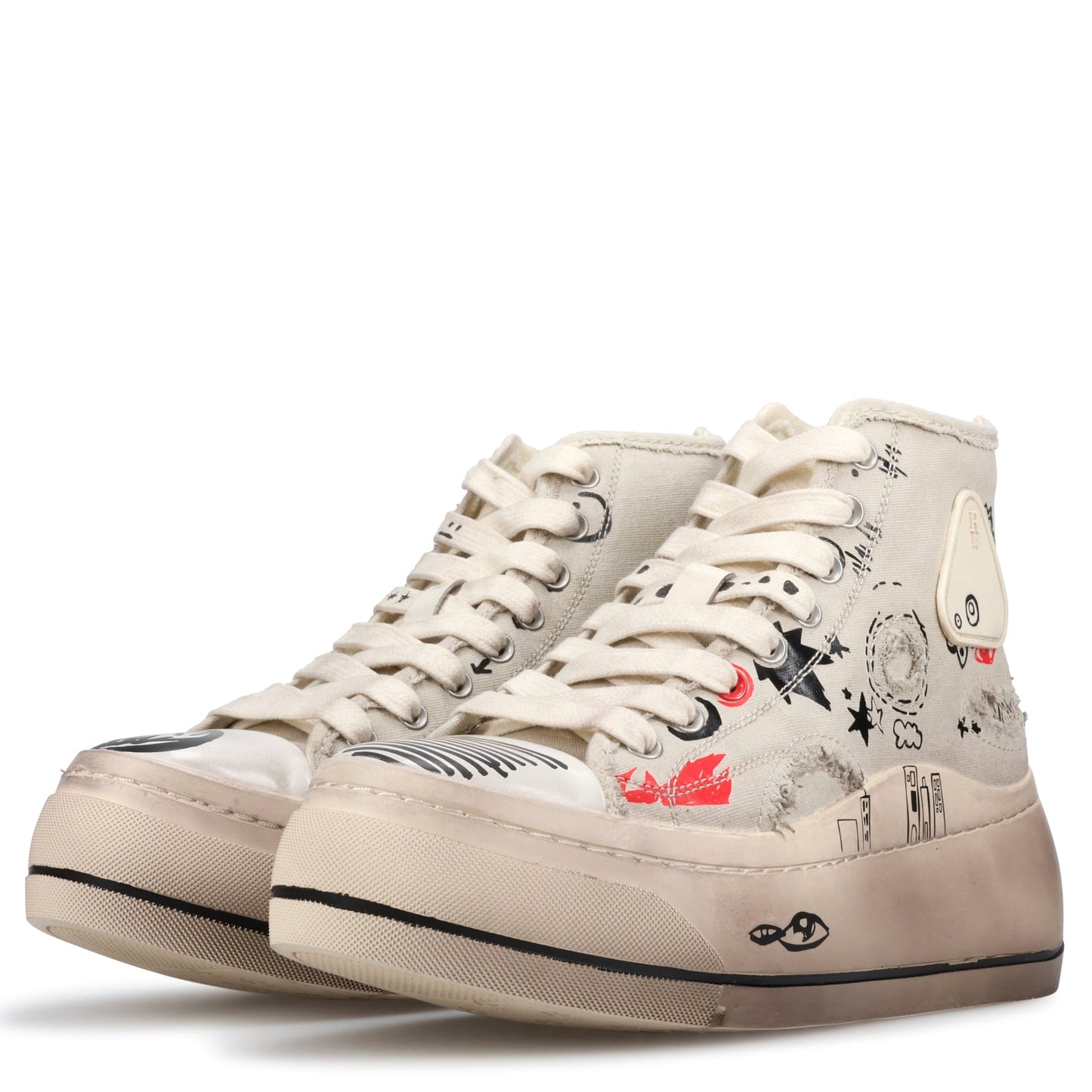 KURT HIGH TOP SNEAKER / OFF-WHITE DISTRESSED WITH GRAFFITI