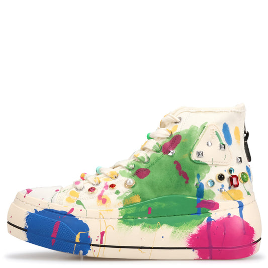 KURT HIGH TOP SNEAKER / OFF-WHITE PAINT SPLATTER WITH STUDS