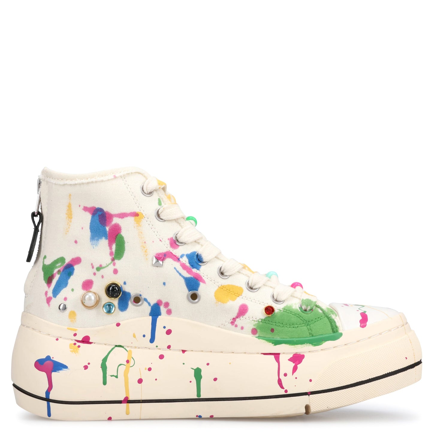 KURT HIGH TOP SNEAKER / OFF-WHITE PAINT SPLATTER WITH STUDS