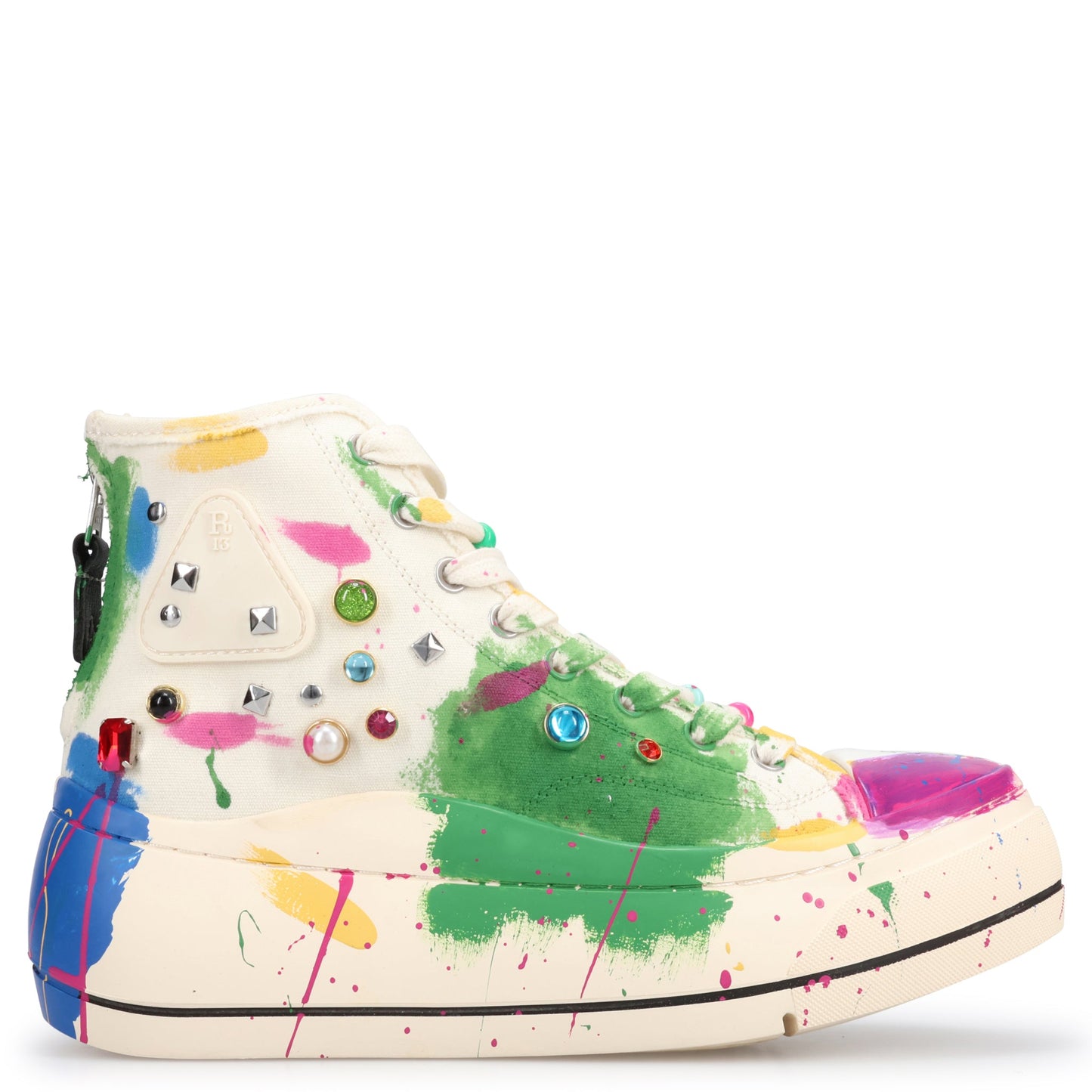KURT HIGH TOP SNEAKER / OFF-WHITE PAINT SPLATTER WITH STUDS