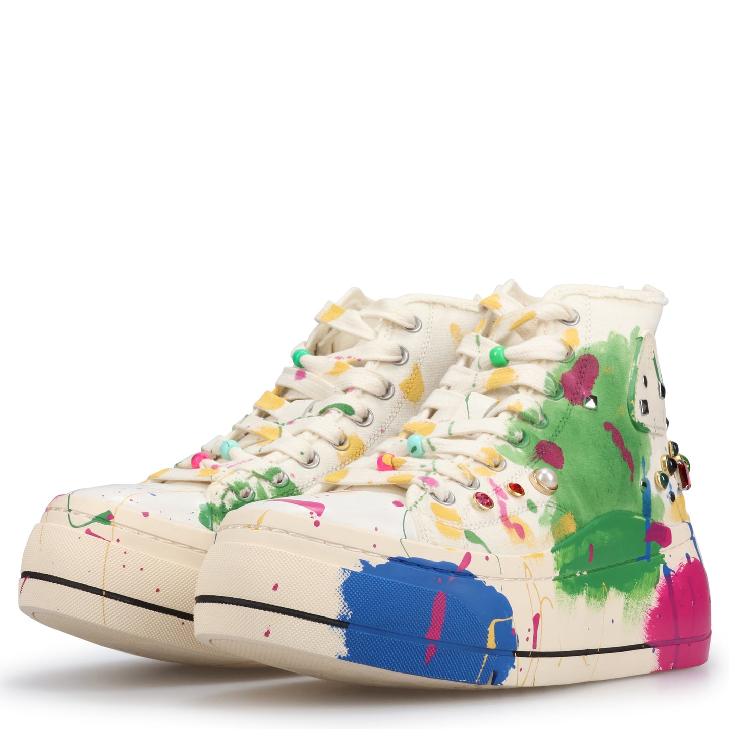 KURT HIGH TOP SNEAKER / OFF-WHITE PAINT SPLATTER WITH STUDS
