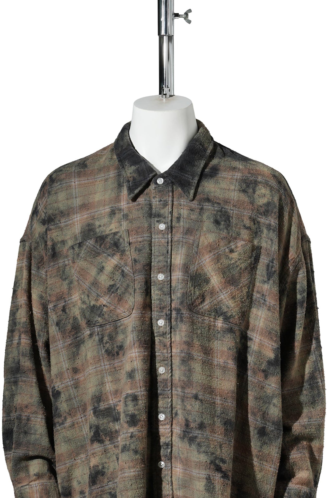 DROP NECK WORKSHIRT / R656B:BLEACHED ORANGE GREEN PLAID