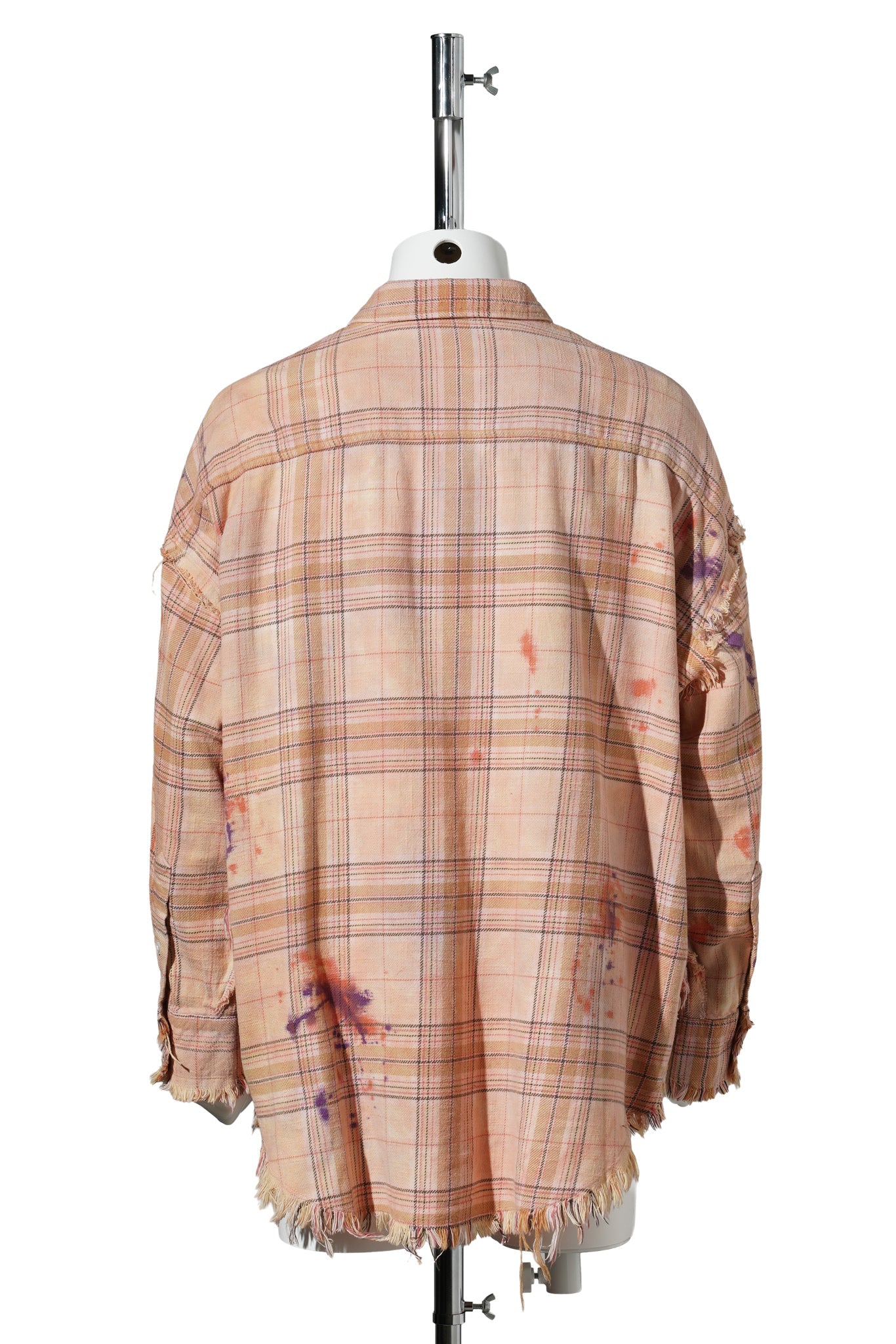 SHREDDED SEAM DROP NECK SHIRT / R654B:OVERDYED ORANGE PURPLE PLAID