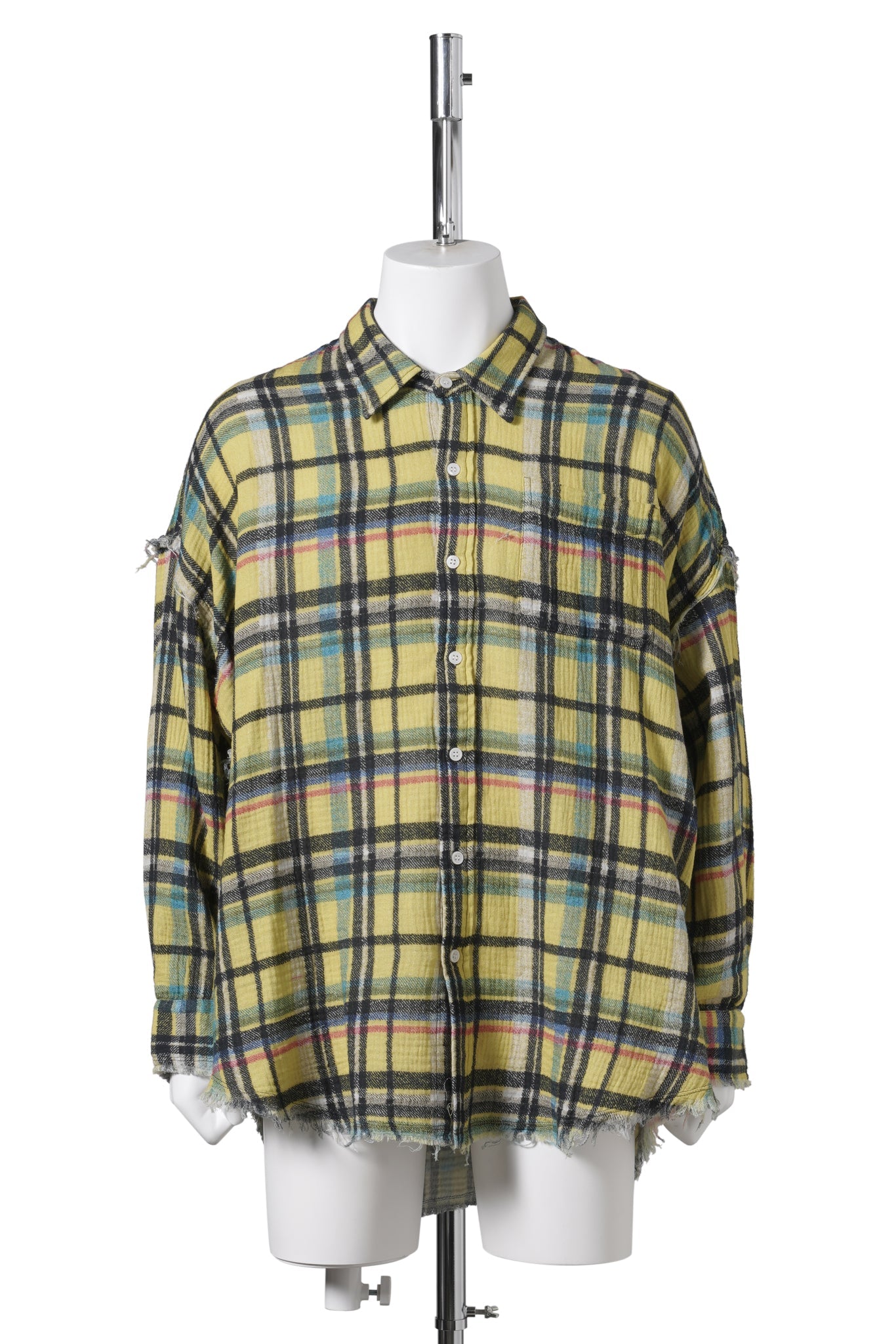 SHREDDED SEAM DROP NECK SHIRT / YELLOW PLAID