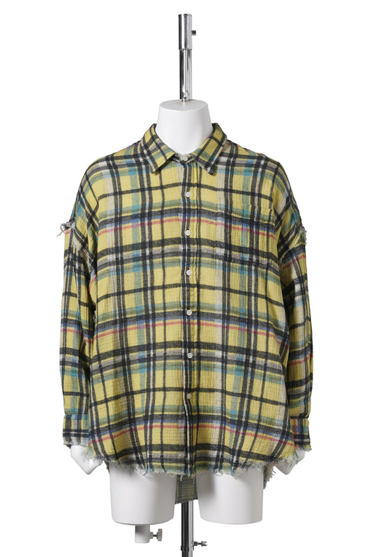 SHREDDED SEAM DROP NECK SHIRT / YELLOW PLAID