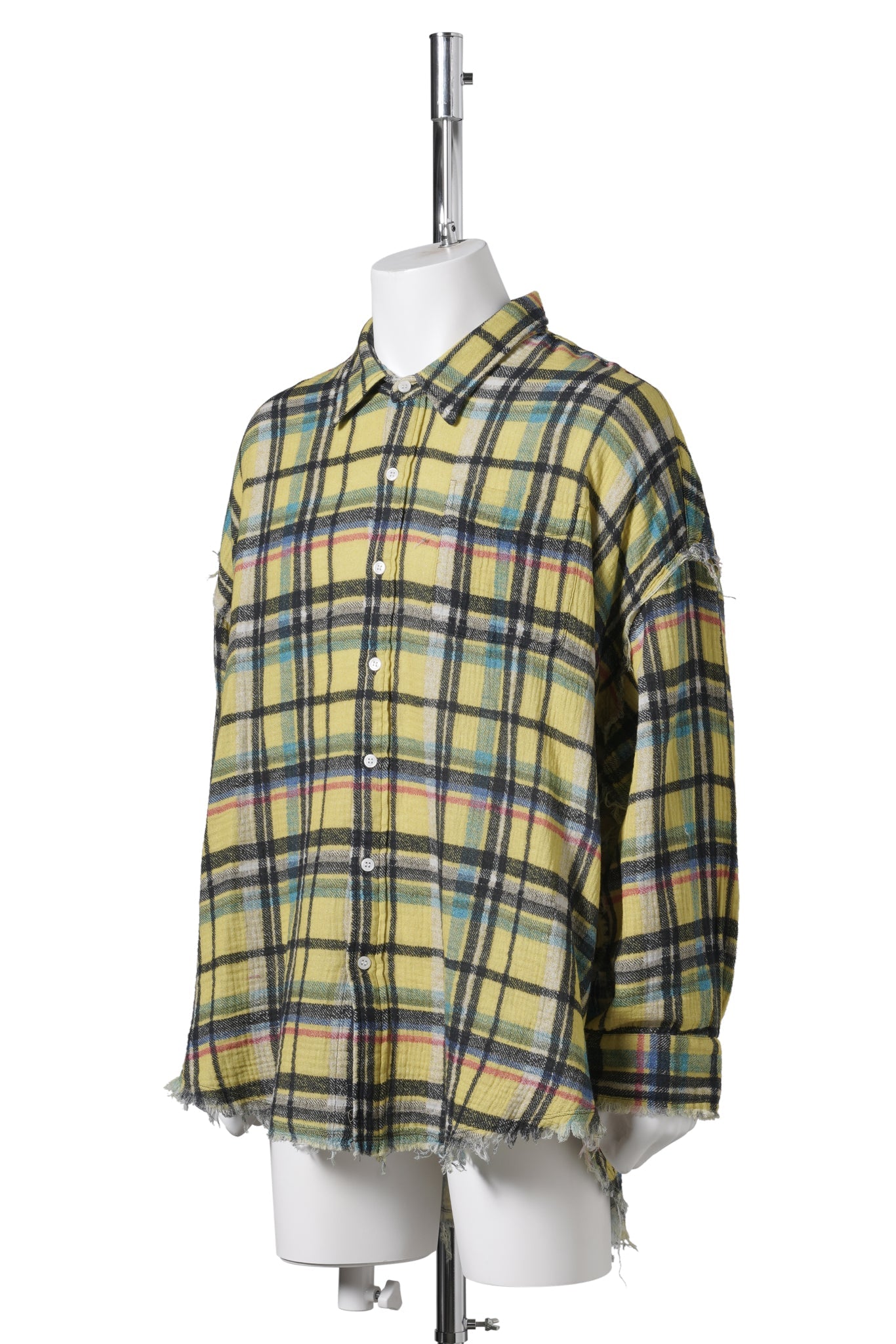 SHREDDED SEAM DROP NECK SHIRT / YELLOW PLAID