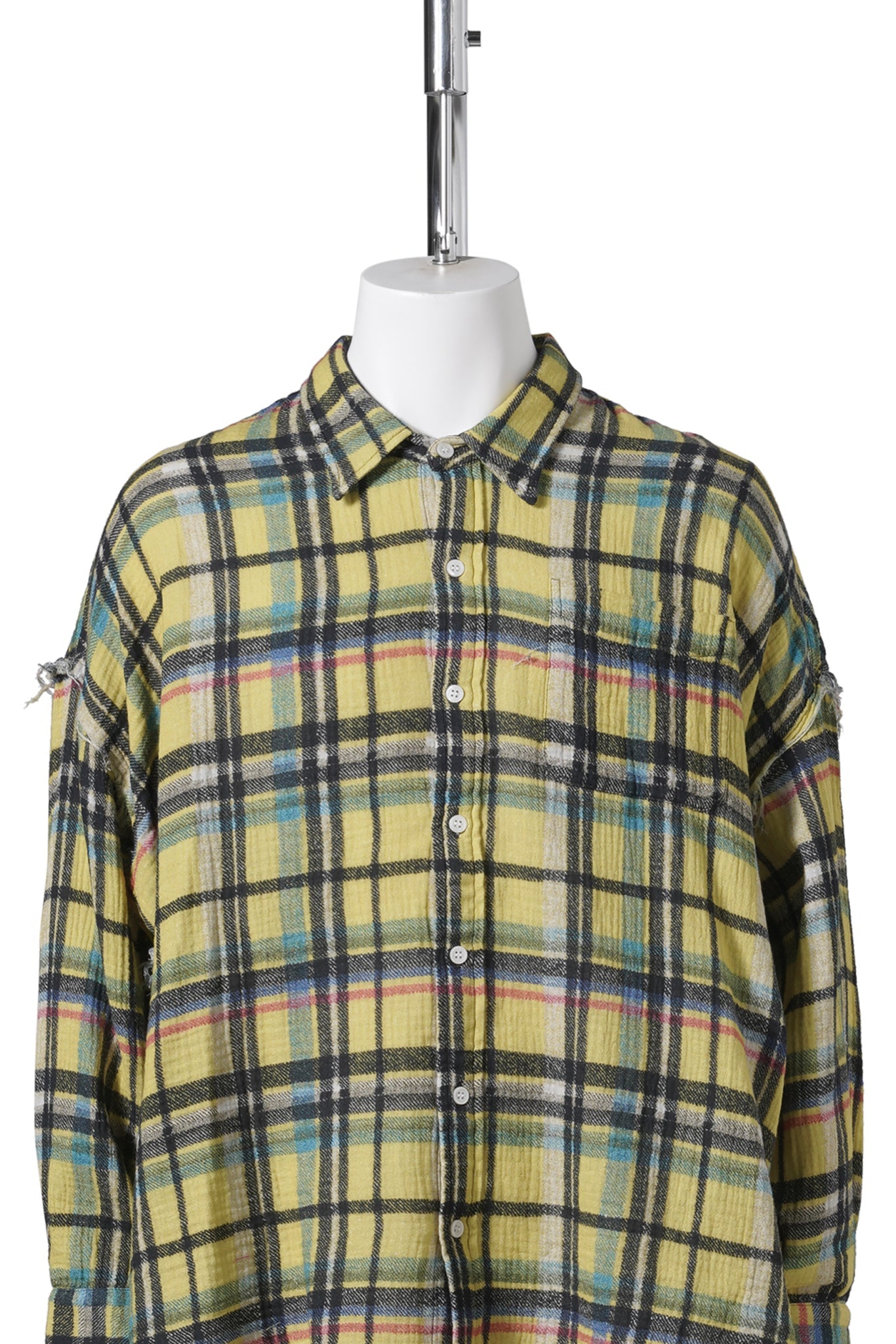 SHREDDED SEAM DROP NECK SHIRT / YELLOW PLAID