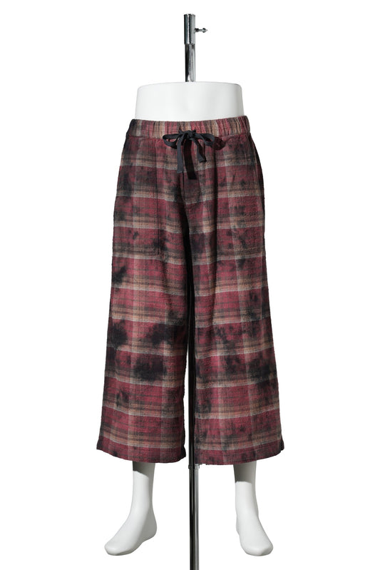 CROPPED WIDE LEG UTILITY PANT / R655B:OVER DYED PURPLE PLAID