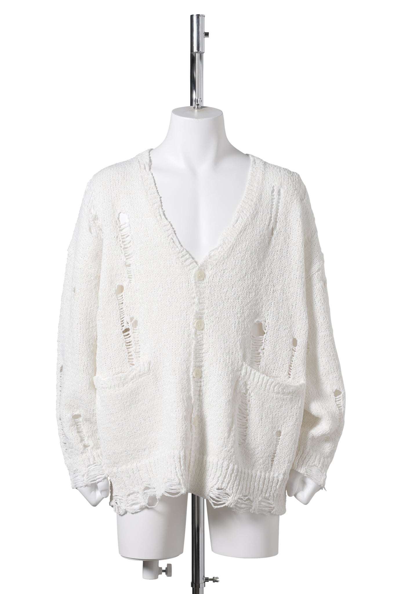 DISTRESSED OVERSIZED CARDIGAN / WHITE