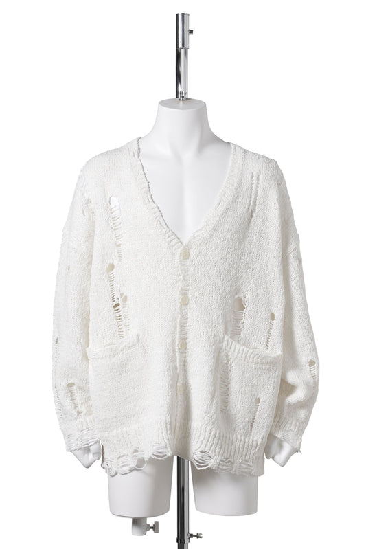 DISTRESSED OVERSIZED CARDIGAN / WHITE