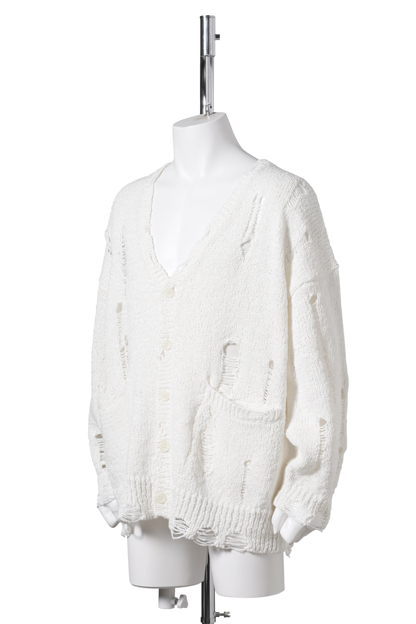 DISTRESSED OVERSIZED CARDIGAN / WHITE