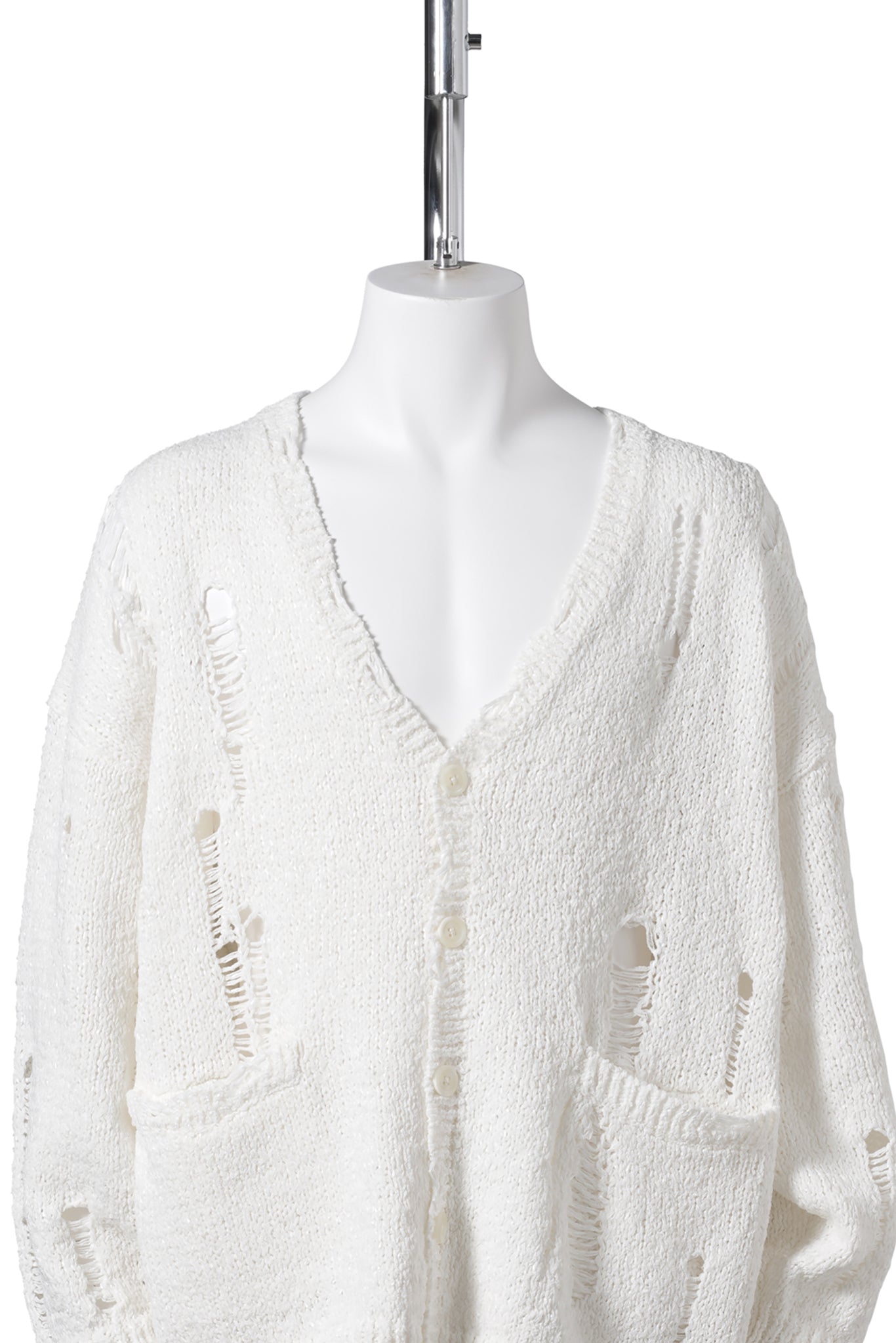 DISTRESSED OVERSIZED CARDIGAN / WHITE