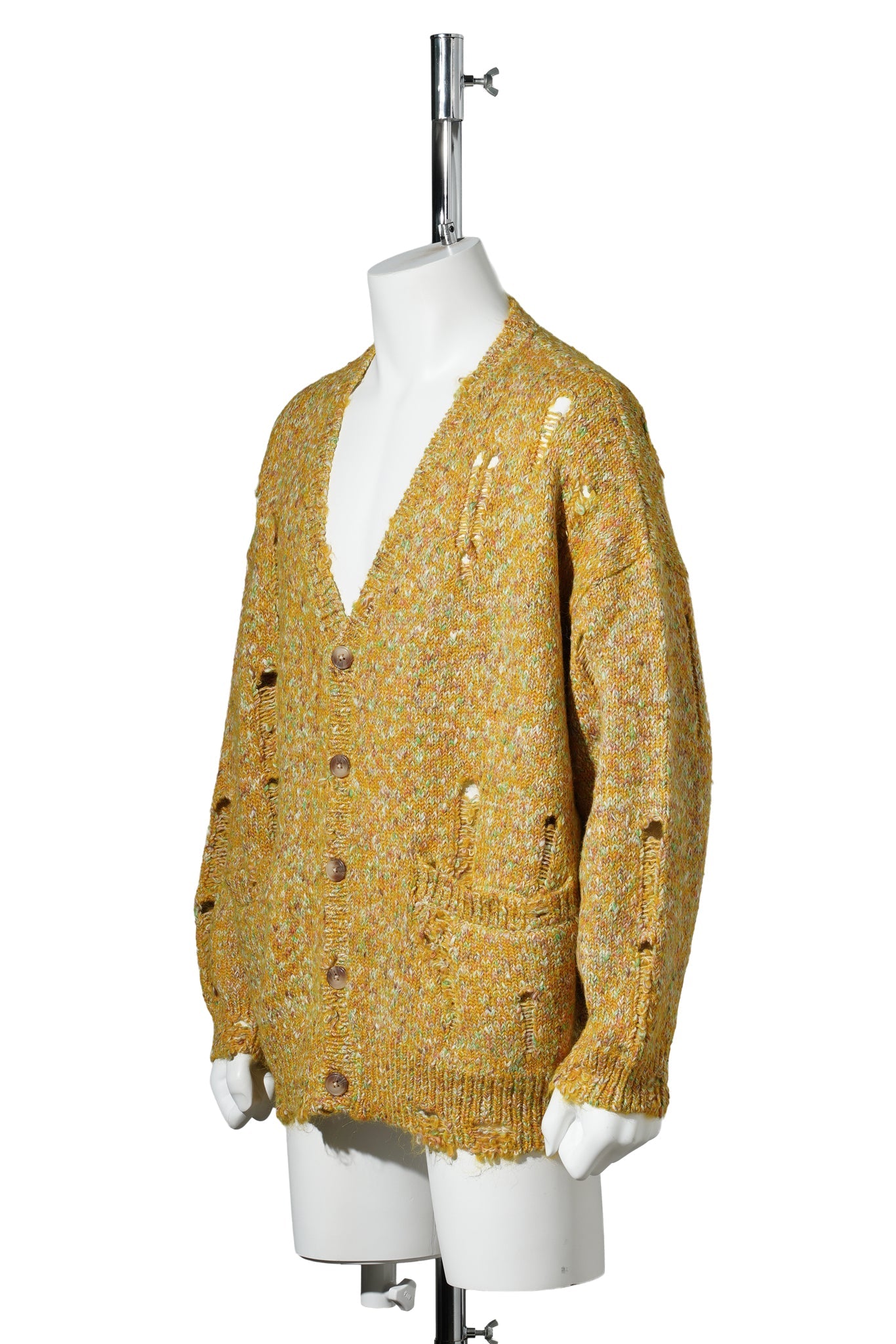 DISTRESSED OVERSIZED CARDIGAN / Y246A:YELLOW