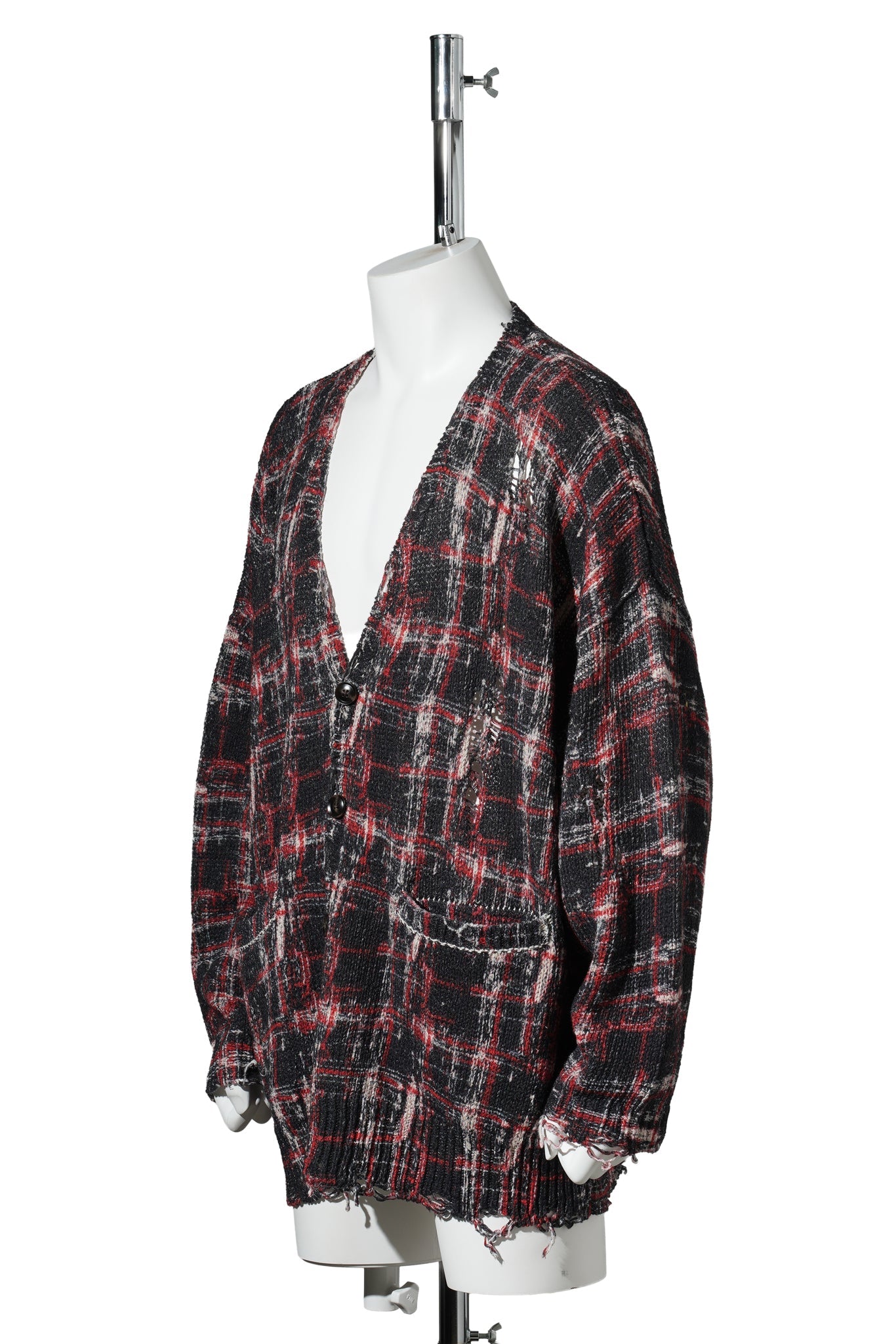 PRINTED OVERSIZED CARDIGAN / Y261A:BLACK RED WHITE PLAID