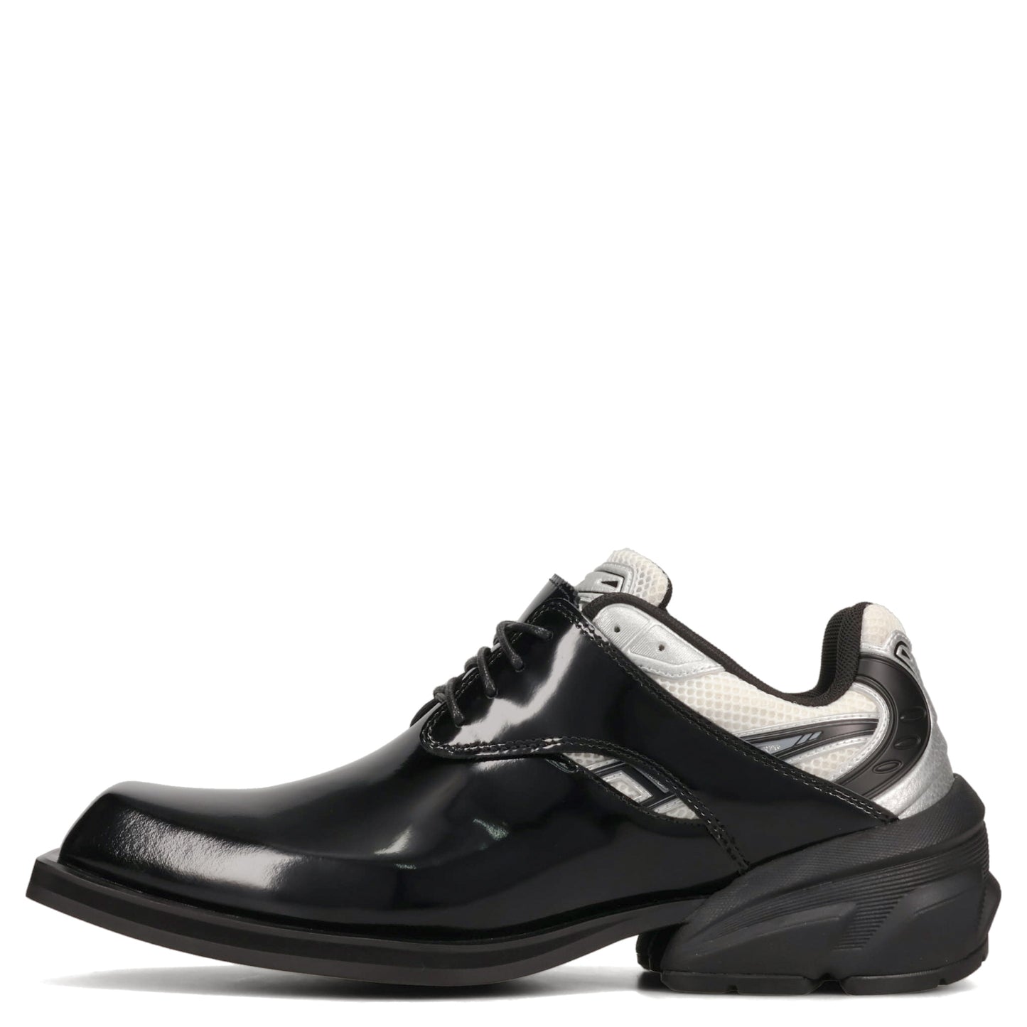 STARTING BLOCKS HYBRID DERBY MEN'S  DRESS LEATHER SHOES / BLACK/WHITE/SILVER