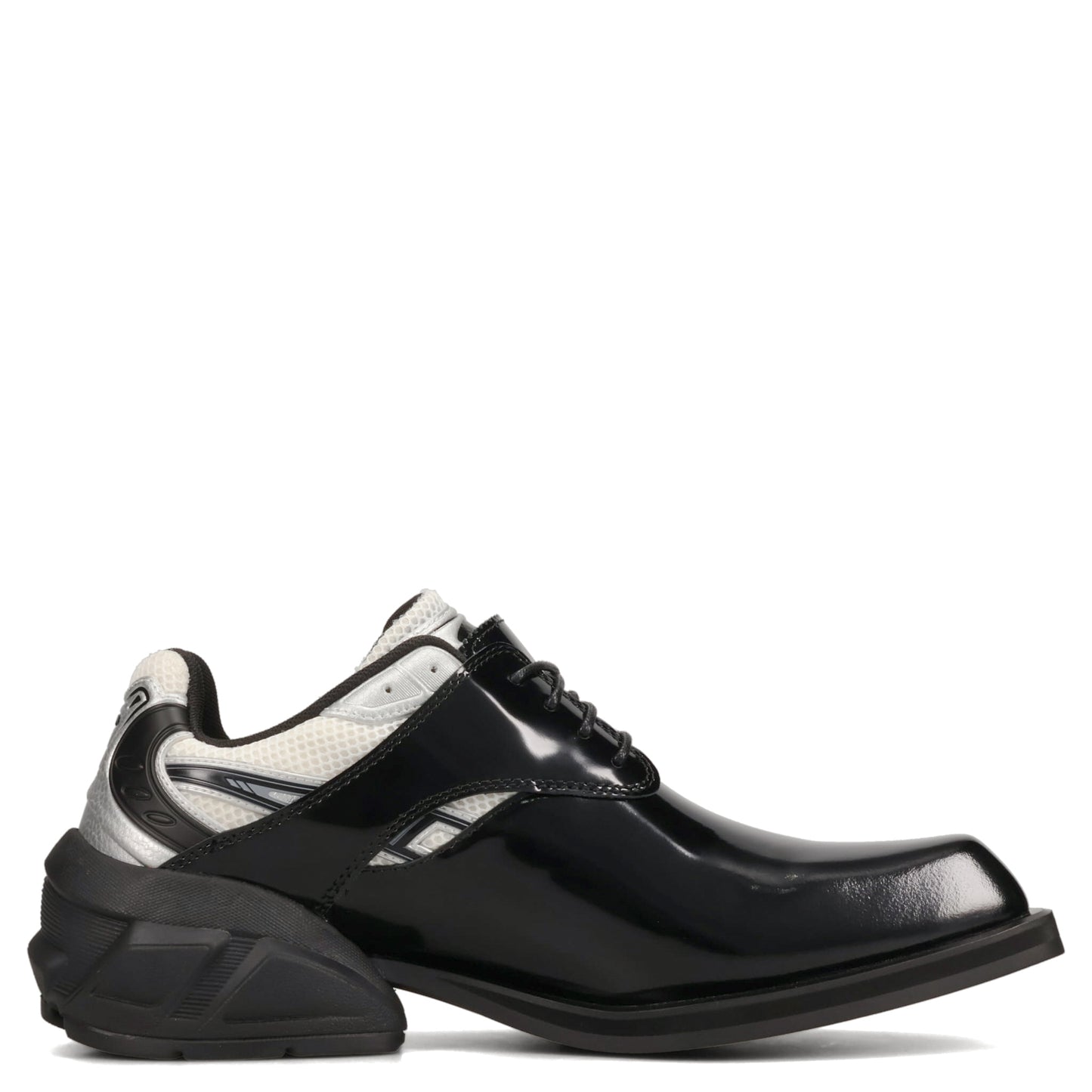 STARTING BLOCKS HYBRID DERBY MEN'S  DRESS LEATHER SHOES / BLACK/WHITE/SILVER