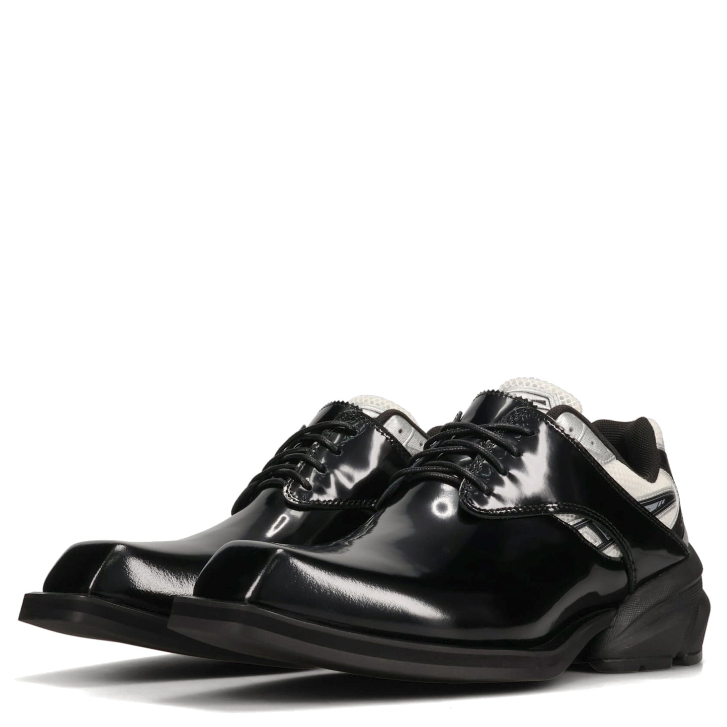 STARTING BLOCKS HYBRID DERBY MEN'S  DRESS LEATHER SHOES / BLACK/WHITE/SILVER