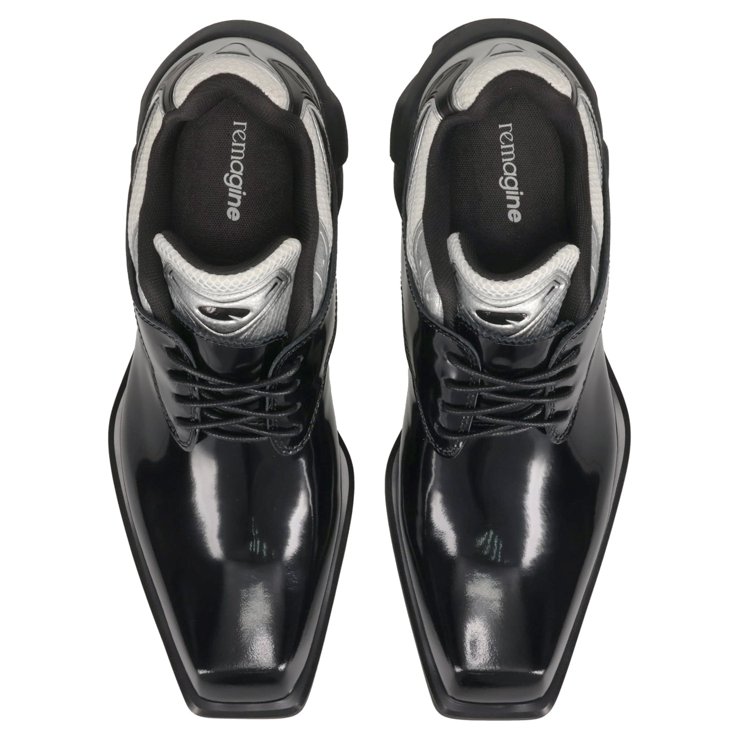 STARTING BLOCKS HYBRID DERBY MEN'S  DRESS LEATHER SHOES / BLACK/WHITE/SILVER