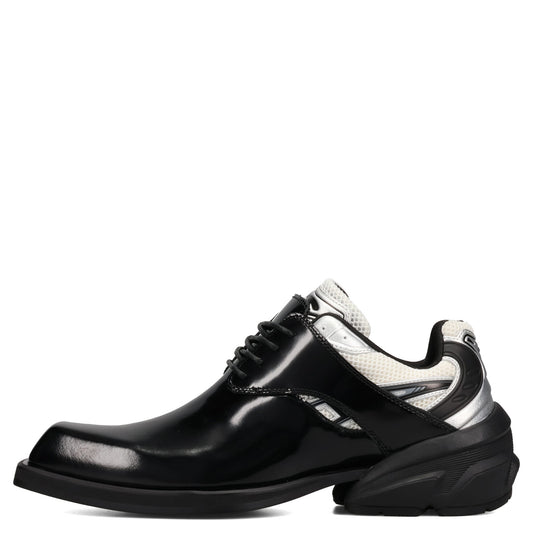 STARTING BLOCKS HYBRID DERBY MEN'S  DRESS LEATHER SHOES / BLACK/WHITE/SILVER