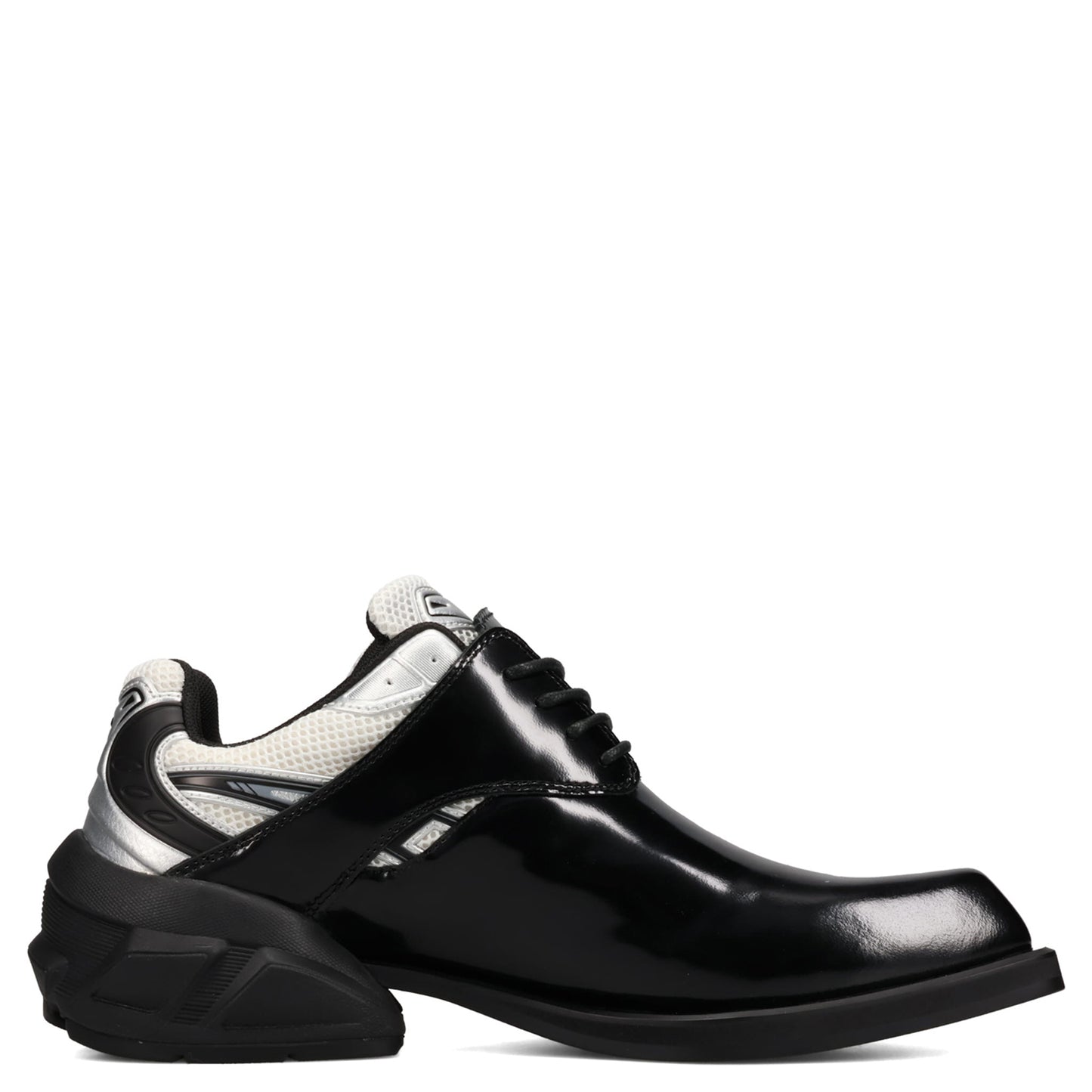 STARTING BLOCKS HYBRID DERBY MEN'S  DRESS LEATHER SHOES / BLACK/WHITE/SILVER