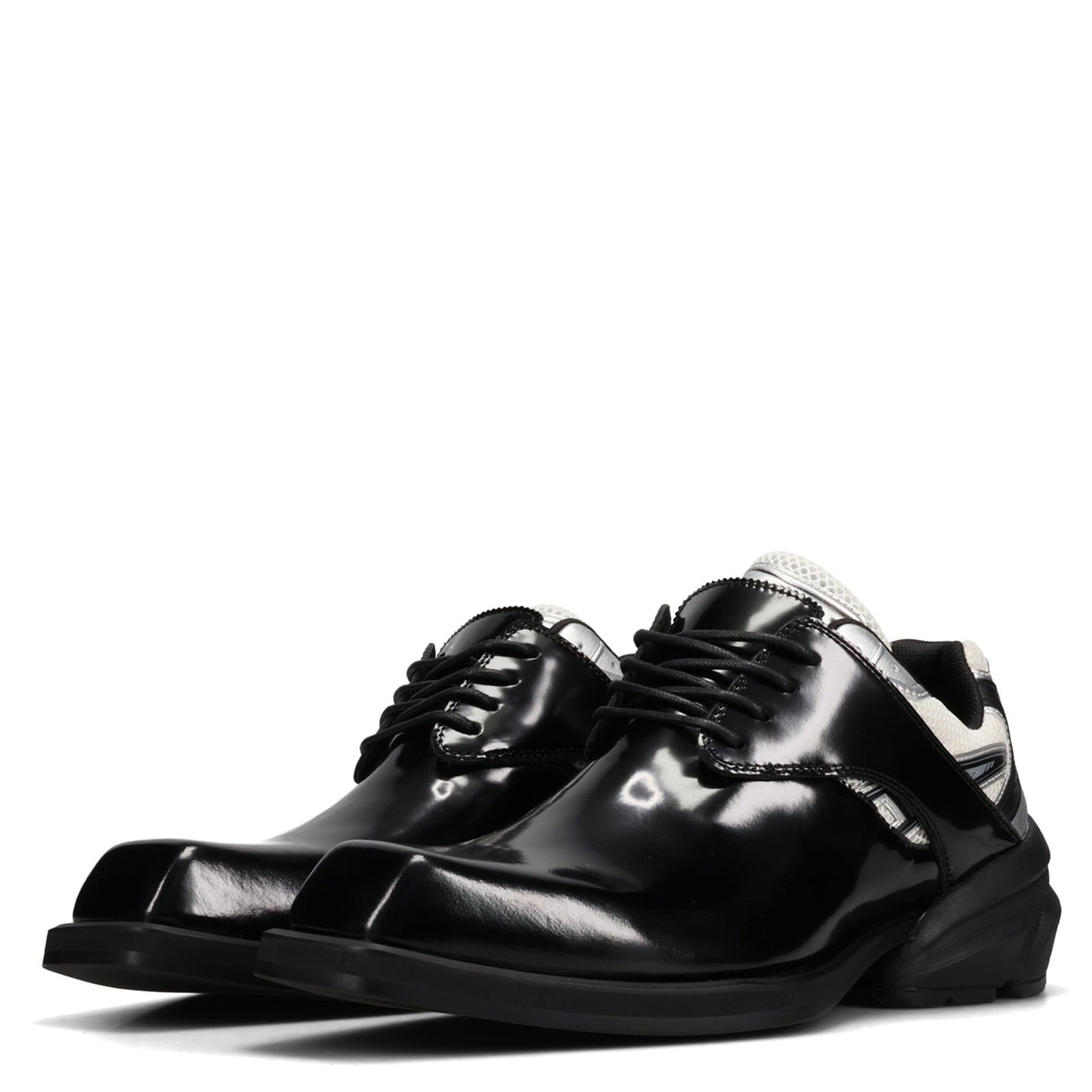 STARTING BLOCKS HYBRID DERBY MEN'S  DRESS LEATHER SHOES / BLACK/WHITE/SILVER