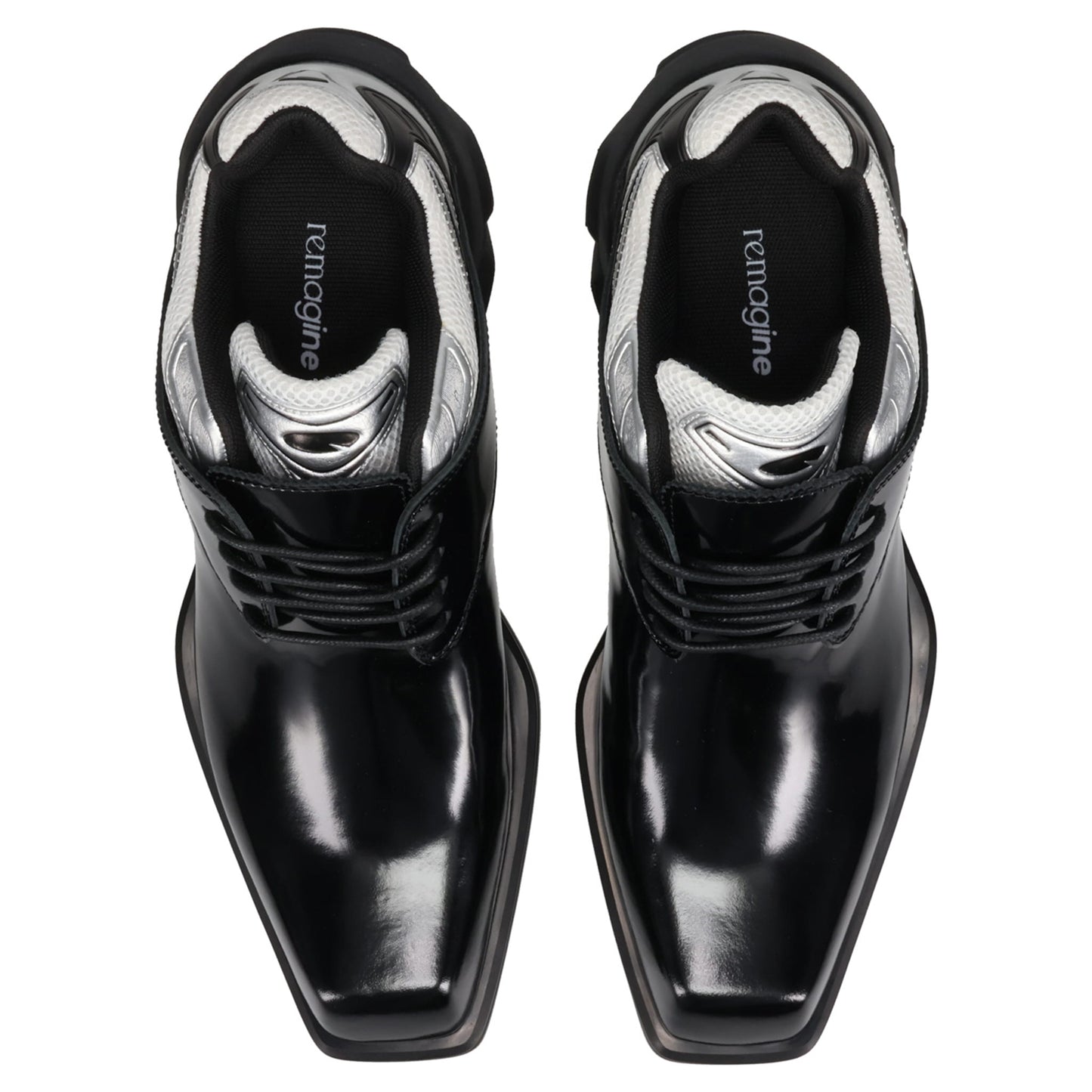 STARTING BLOCKS HYBRID DERBY MEN'S  DRESS LEATHER SHOES / BLACK/WHITE/SILVER