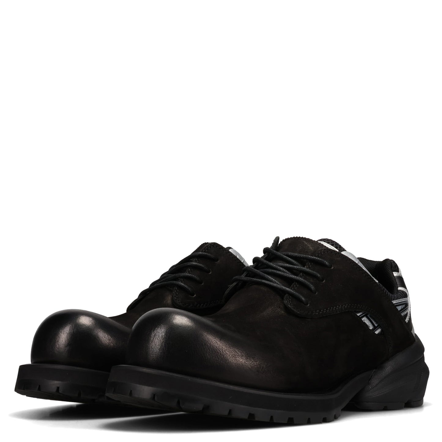 STARTING BIGGER HYBRID DERBY MEN'S  DRESS LEATHER SHOES / BLACK/WHITE/SILVER