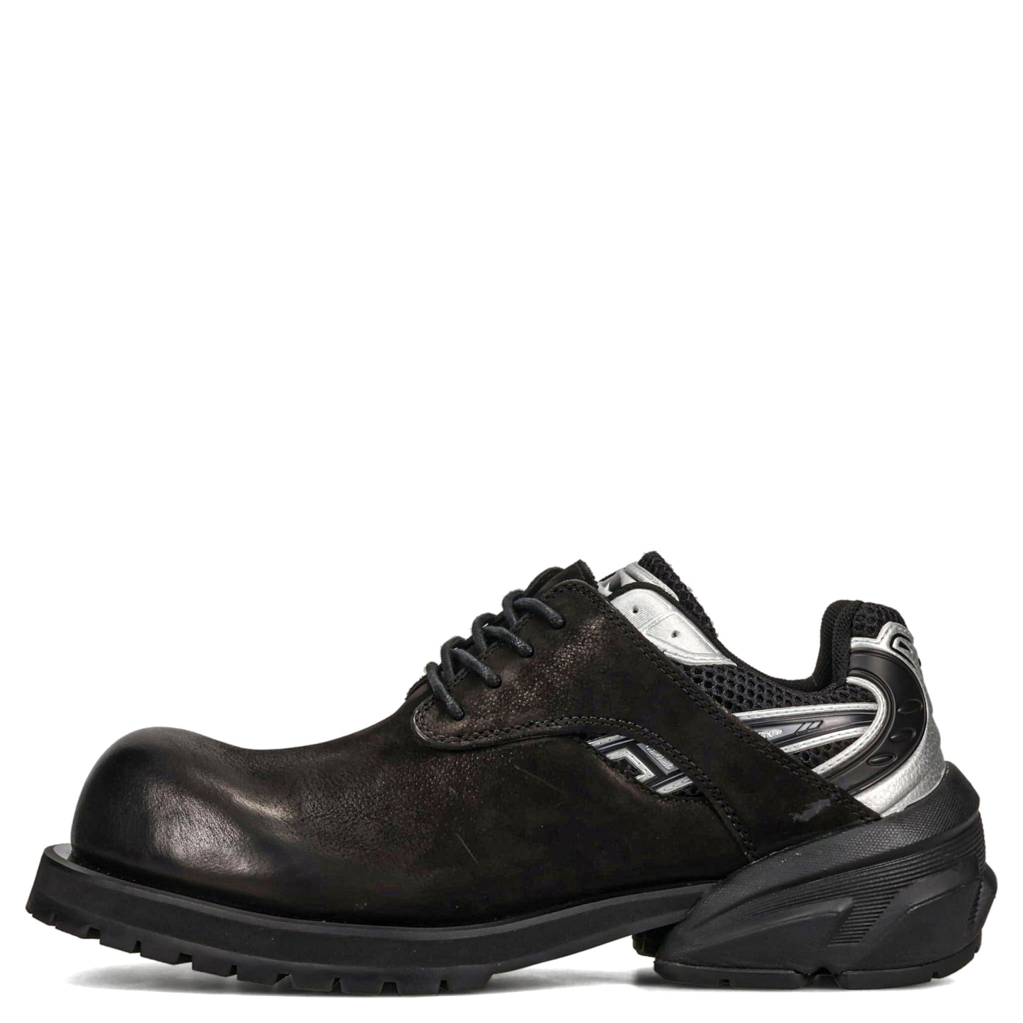 STARTING BIGGER HYBRID DERBY MEN'S DRESS LEATHER SHOES / BLACK/WHITE/SILVER
