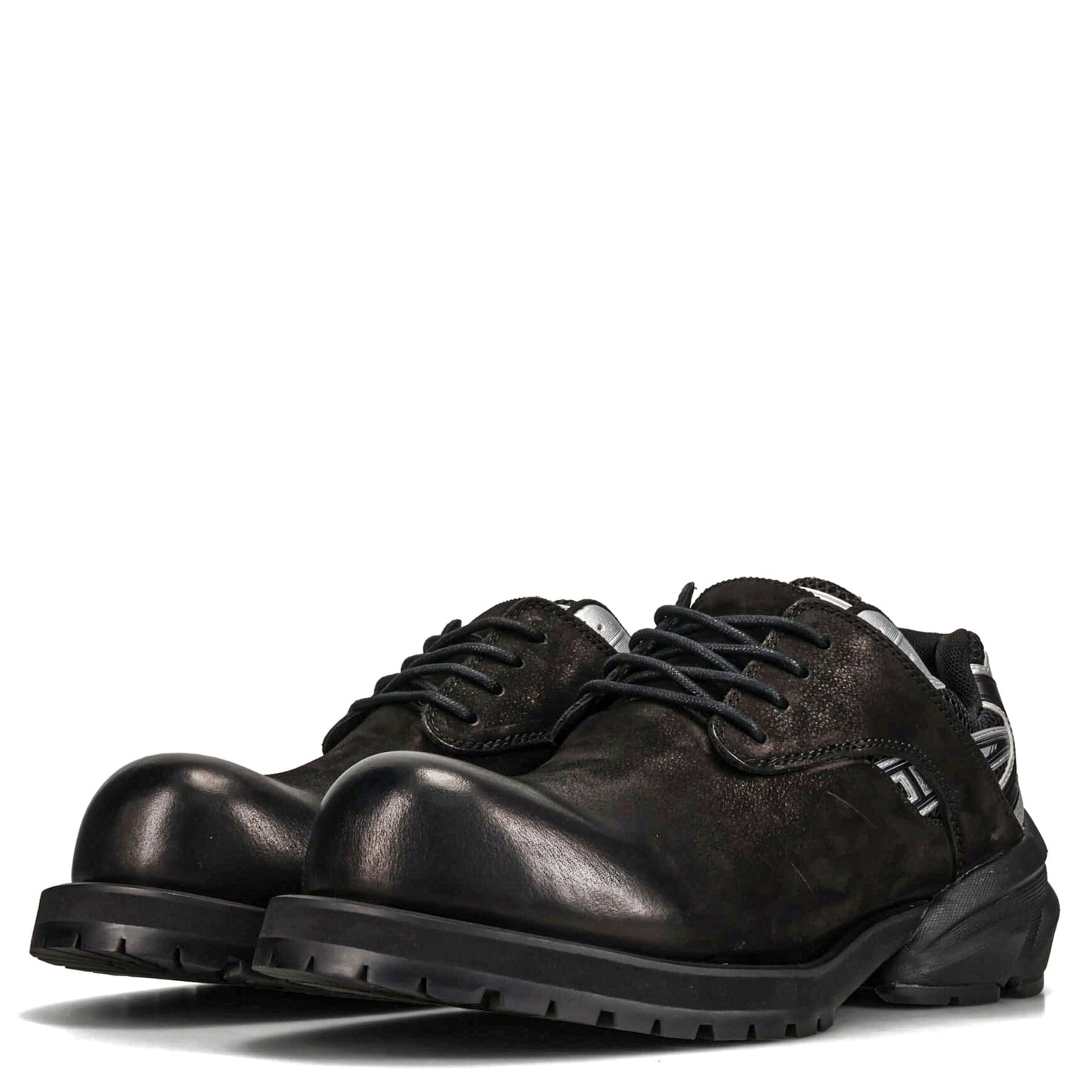 STARTING BIGGER HYBRID DERBY MEN'S DRESS LEATHER SHOES / BLACK/WHITE/SILVER