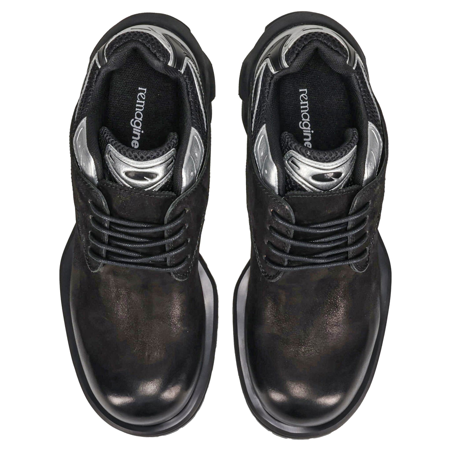 STARTING BIGGER HYBRID DERBY MEN'S DRESS LEATHER SHOES / BLACK/WHITE/SILVER