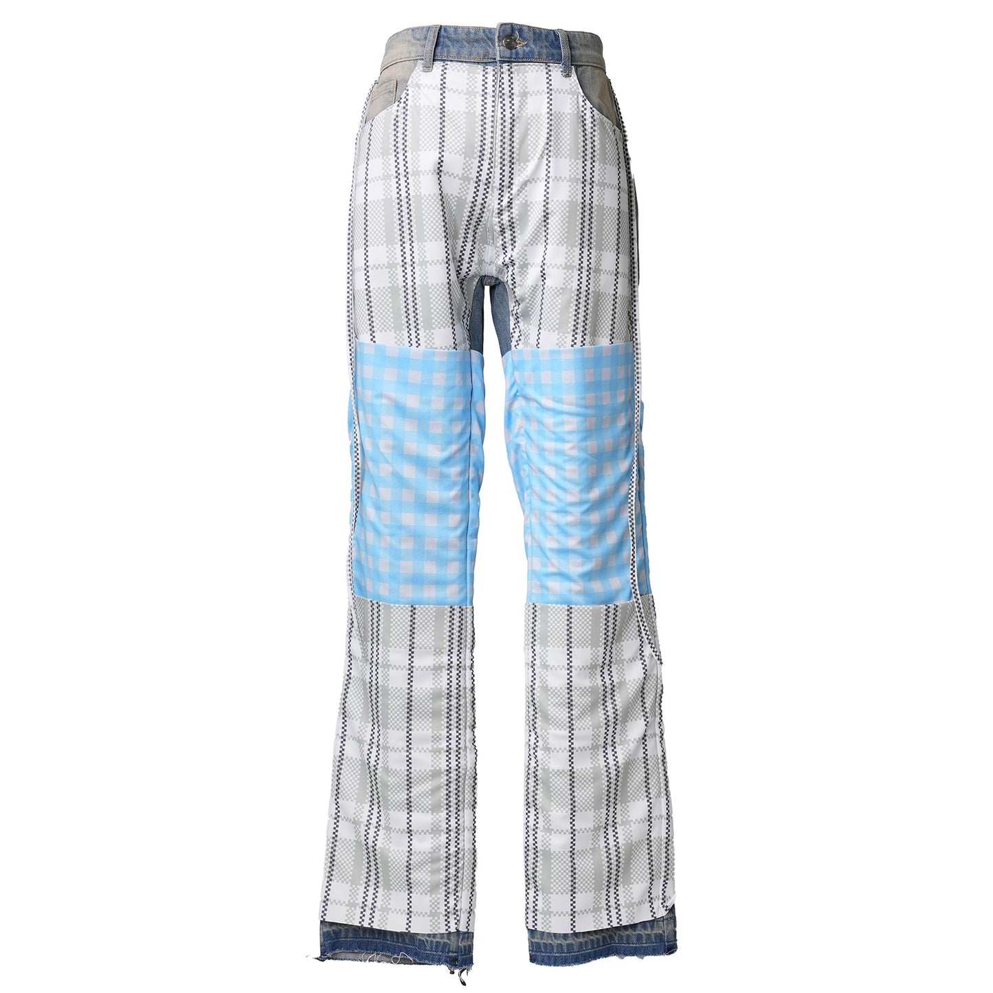 APRON POCKET CHECK DENIM PANTS / BLUE/ALOE/SPUN BLUE