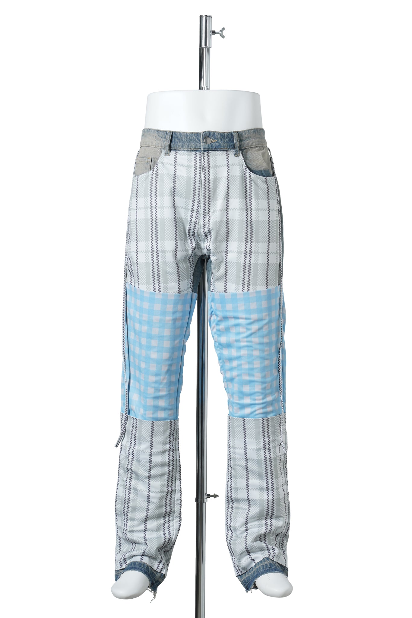 APRON POCKET CHECK DENIM PANTS / BLUE/ALOE/SPUN BLUE