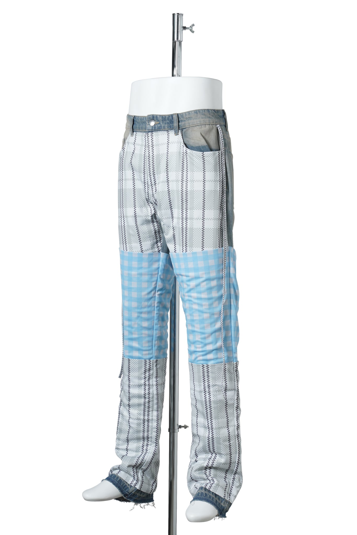 APRON POCKET CHECK DENIM PANTS / BLUE/ALOE/SPUN BLUE