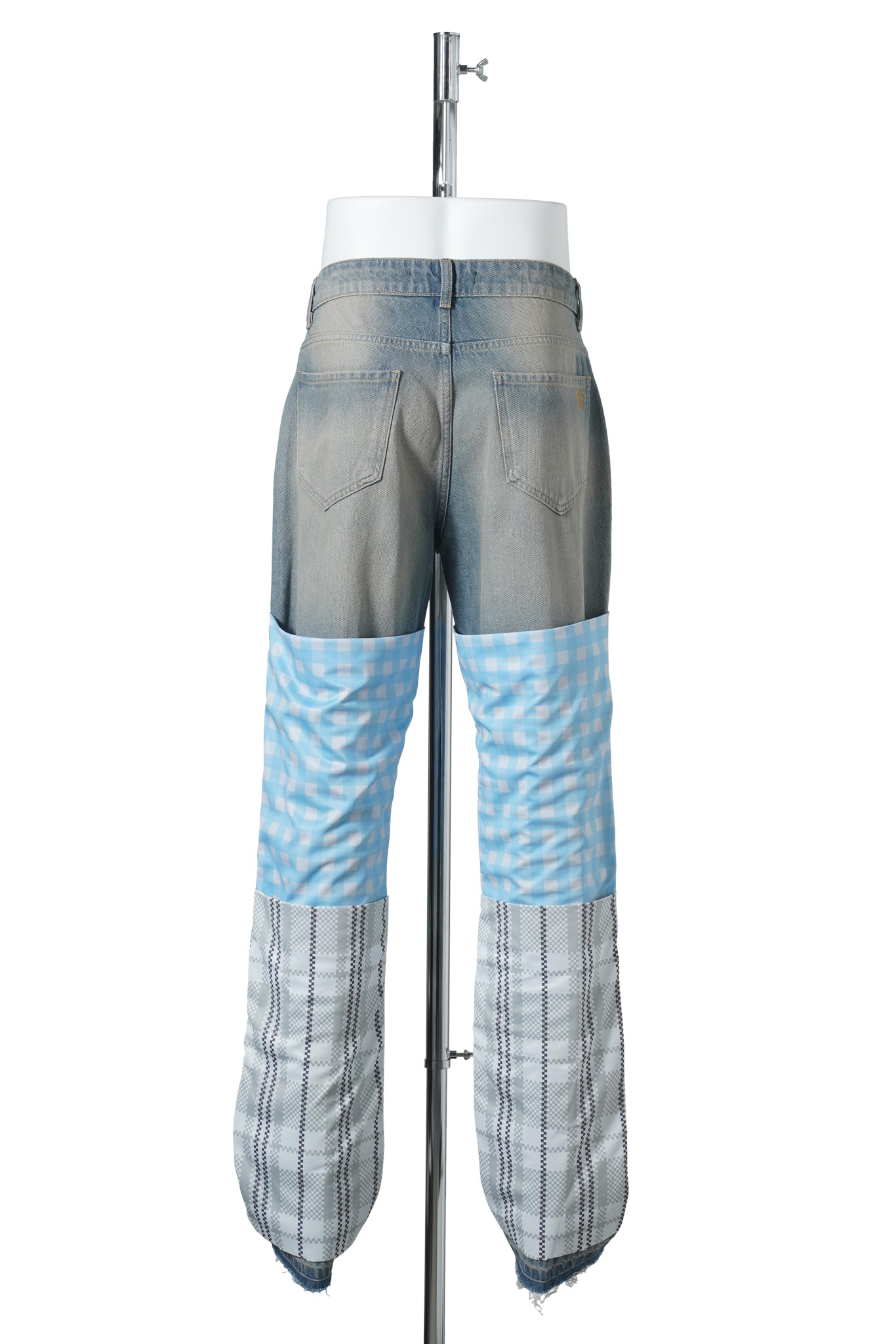 APRON POCKET CHECK DENIM PANTS / BLUE/ALOE/SPUN BLUE