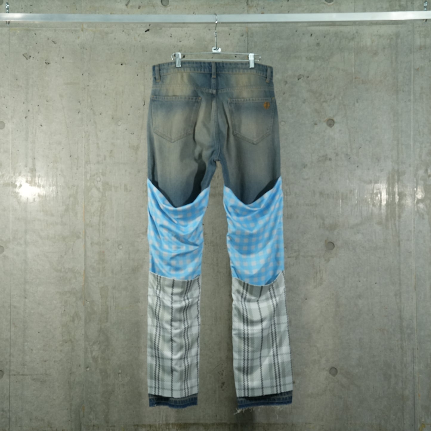 APRON POCKET CHECK DENIM PANTS / BLUE/ALOE/SPUN BLUE