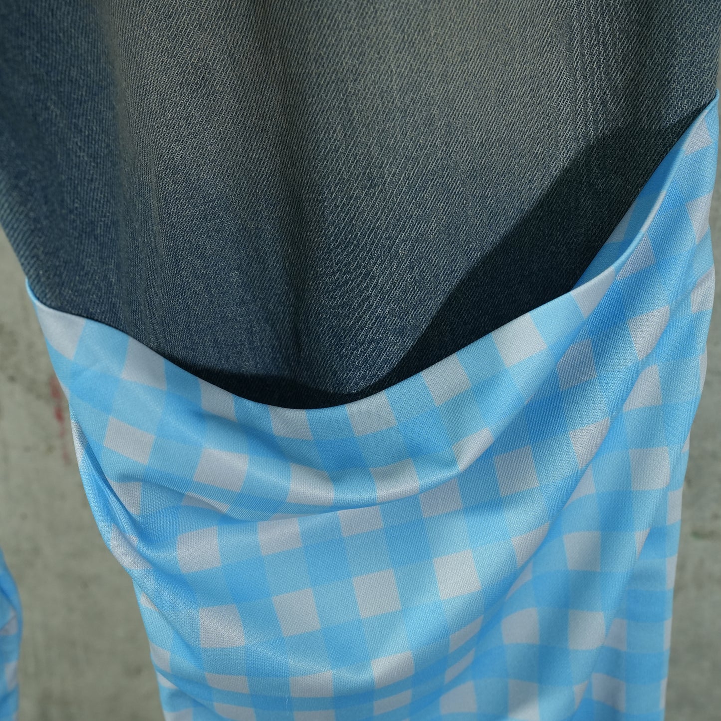 APRON POCKET CHECK DENIM PANTS / BLUE/ALOE/SPUN BLUE