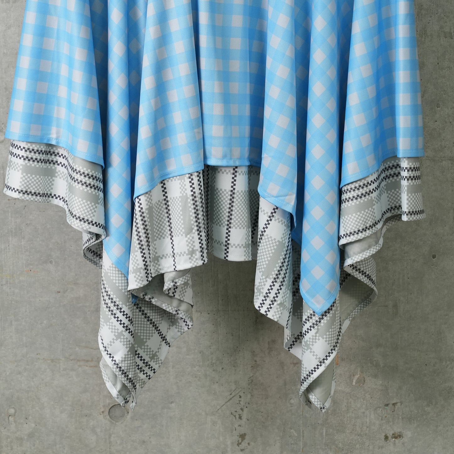 DENIM CLOTH CHECK SKIRT / NIGHT BLUE/SPUN BLUE/ALOE